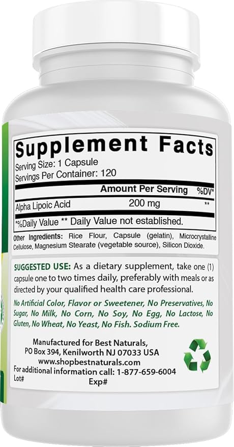 Best Naturals Alpha Lipoic Acid 200 Mg 120 Capsules