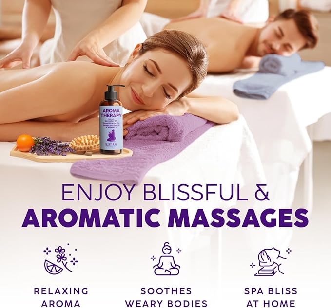 KUKKA Aromatherapy Massage Oil 6.76 fl oz - Enriched with Vitamin E, Sweet Almond, Lavender & Sweet Orange Oils - for All Skin Types, Men & Women - Massage Therapy Oil for Muscles, Legs & Body