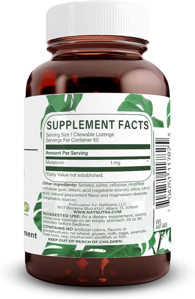 Natural Nutra Melatonin Lozenges for Rest and Relaxation, Sleep Supplement, Gluten Free and Vegan, 1mg, Promote More Restful Sleep, Non GMO, 60 Peppermint Flavor Tablets