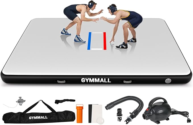 Wrestling Mat Inflatable 5FT/6.6FT/10FT/13FT/16.5FT, Foldable 4" Thick Jiu Jitsu Mats for Home Outdoor Indoor, Waterproof PVC Mat for Gymnastics, Water Yoga, PE Training, BJJ, MMA, Grappling