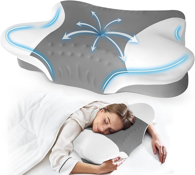 Cervical Neck Pillows with Memory Foam - Ergonomic Neck Support Pillows for Pain Relief Contour Memory Foam - Adjustable Orthopedic Bed Pillows with Breathable Pillowcase for Sleeping