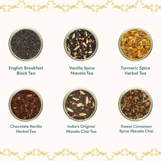 VAHDAM, Glow - Diwali Gifts of Assorted Tea Gift Sets (6 Loose Leaf Tea) Tin Caddy Presentation Box | Gluten Free, Non GMO | Diwali Gifts 2025 for friends and family