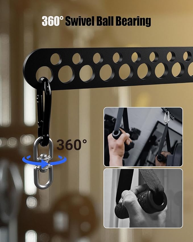 Multi-Grip LAT Pulldown Bar for Home Gym, Lat Pull Down Attachment with Swivel Bearings & Carabiners for Cable Machine Pulley System, Tricep Pushdown, Back Workout, Strength Training