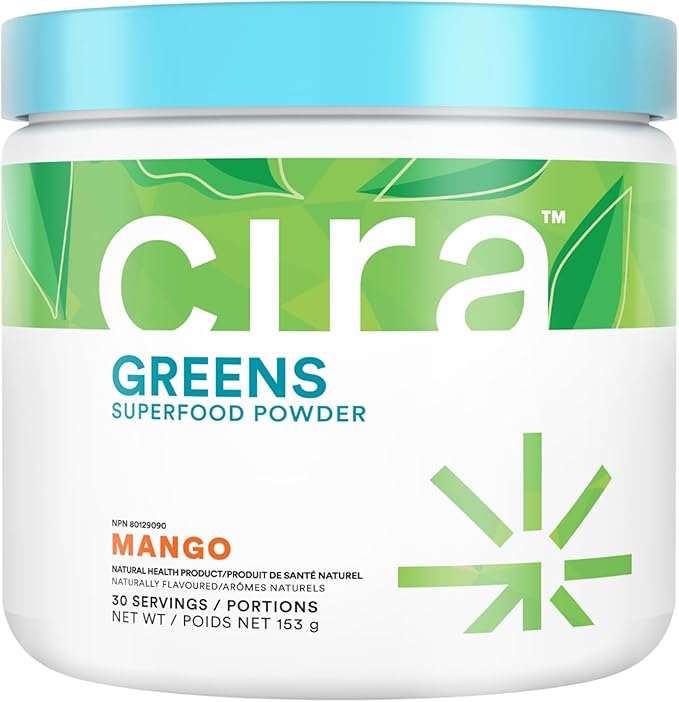 Cira Daily Greens - Naturally Sweetened, Organic Spirulina Superfood Powder with Premium, Antioxidant-Rich Ingredients for Debloating, Digestion, & Energy - Mango, 30 Servings