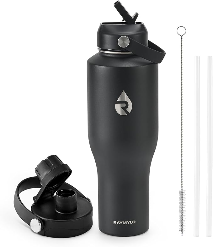 40 oz Insulated Water Bottle with Straw fit in Car Cup Holder, Triple Wall Vacuum Stainless Steel(Cold 48 hrs, Hot 24 hrs), Leakproof & Non-BPA, Hydro Travel Flask with Straw and Spout Lid