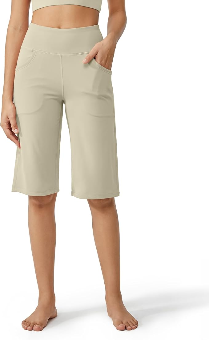 Promover Capri Pants for Women Wide Leg Yoga Cropped Pants with Pockets Loose Casual Summer Pants