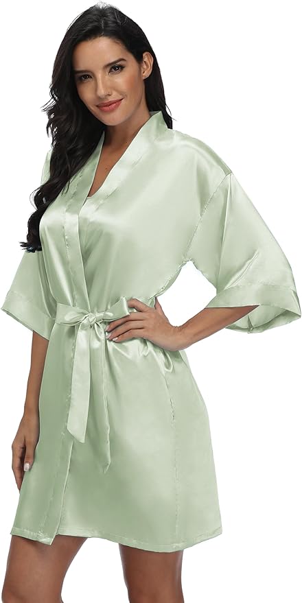 Women's Pure Short Silky Robes Bridesmaid Bride Party Satin Robes Sleepwear