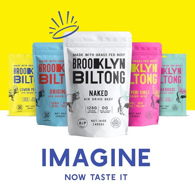 Brooklyn Biltong - Air Dried Grass Fed Beef Snack, South African Beef Jerky - Whole30 Approved, Paleo, Keto, Gluten Free, Sugar Free, Made in USA - 8 oz. Bag (Lemon Pepper)
