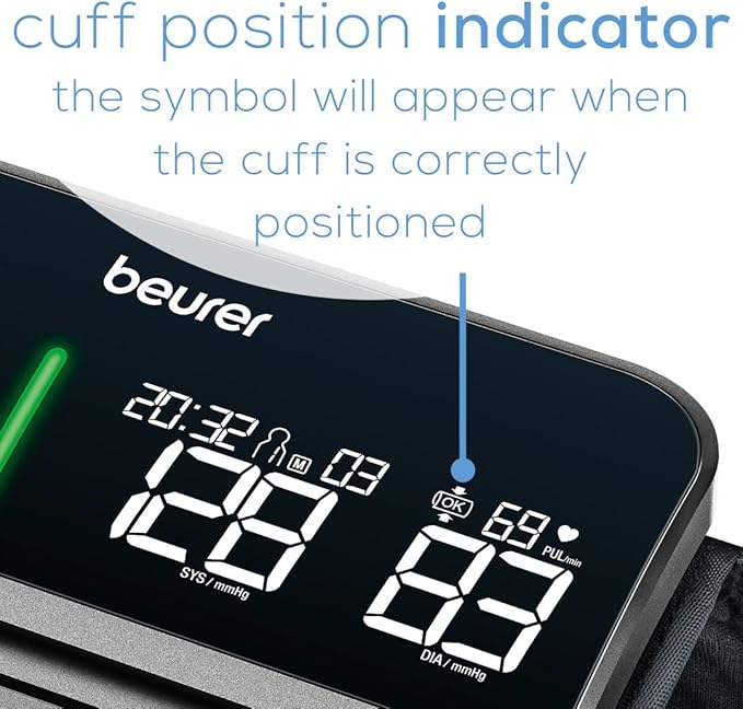 Beurer BM81 easyLock Automatic Upper Arm Blood Pressure Monitor, Smart Cuff Without Cables for Fast Measurement, Data Transfer to Apple Health and co., Bluetooth, 240 Memory Sets