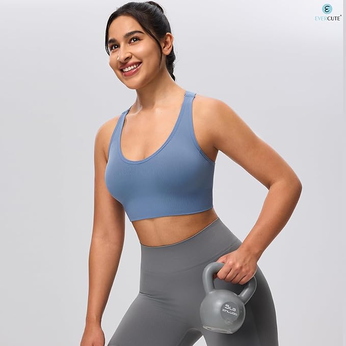 Evercute Sports Bra for Women Padded Medium Support Criss Cross Strappy Bras Seamless High Impact Yoga Exercise Athletic Bras