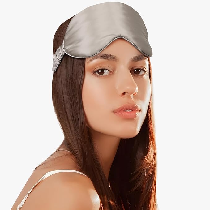 Silk Sleeping Mask for Travel/Plane/Side Sleeper Pure Mulberry Silk Eye Mask for Sleep/Men/Women/Adults Thin Cooling Eye Cover,Grey