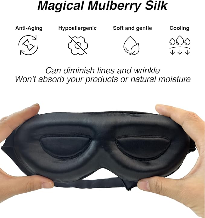 PROMEED Adjustable 23 Momme Mulberry Silk Sleep Mask, 3D Contoured No-Pressure Cup Eye Mask for Sleeping, Super Soft Breathable Blindfold, Perfect Blocks Light for Sleeping (Dusk)