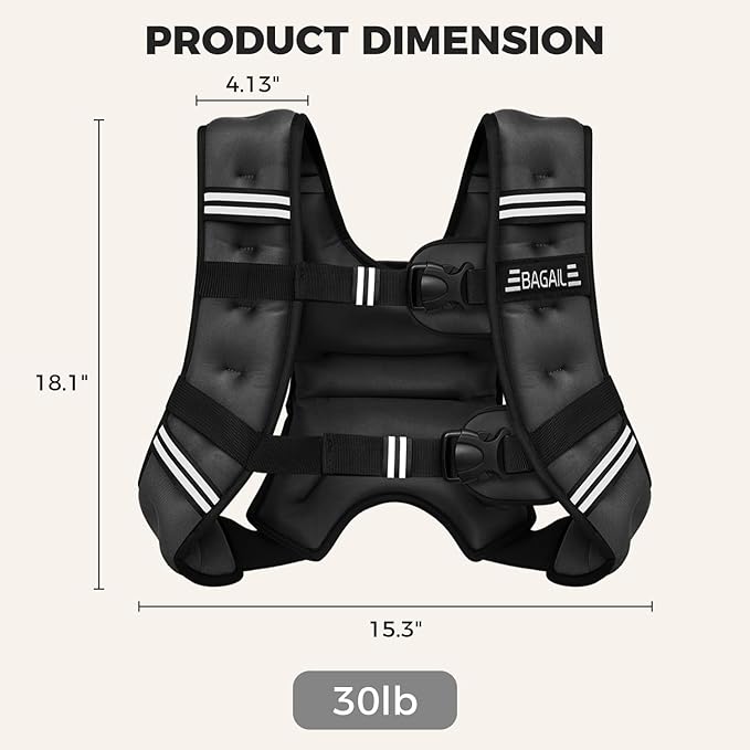BAGAIL Weighted Vest, 5lbs/8lbs/10lbs/12lbs/15lbs/20lbs/25lbs/30lbs Weight Vest with Detachable Phone Pouch, Rucking Vest for Women, Men, Walking, Weight Loss, Training, Running