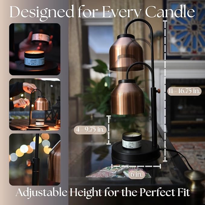 Candle Warmer Lamp with Timer & Dimmer, Copper Shade with 2 Scented Candles & 2 Bulbs, Gifts for Women, Mom, or Housewarming – Home Decor