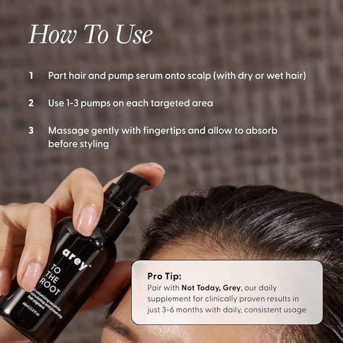 Arey To The Root Hair Serum for Women & Men | Slows Grey Hair Growth & Preserves Pigment in 3-6 Months | Promotes Healthier Hair & Adds Volume | Vegan, Oil-Free, Scent-Free Formula (1 Month)