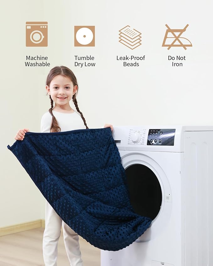 Mr. Sandman Weighted Blanket 5LBS 36 x 48 Inches, Minky Dots Heavy Blanket with Glass Beads, Soft and Cooling for School and Home, Navy Blue