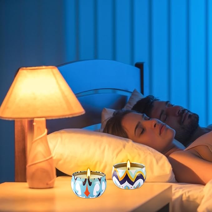 2 Pack 2.2-Ounce Scented Jar Candles - Victoria Style - Perfect for Travel, Yoga, Bathing- Vibrant Colorful Iron Can Jars Candles(Lavende& Peppermint)