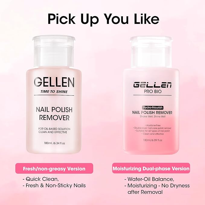 Gellen Nail Polish Remover, Non Acetone Rose Scent Nail Polish Remover, Dual-phase Hydrating Fingernail Polish Removal, Healthy Nourishing Nail Removal with Pump, Contains Vitamin E, 6.09 Fl Oz