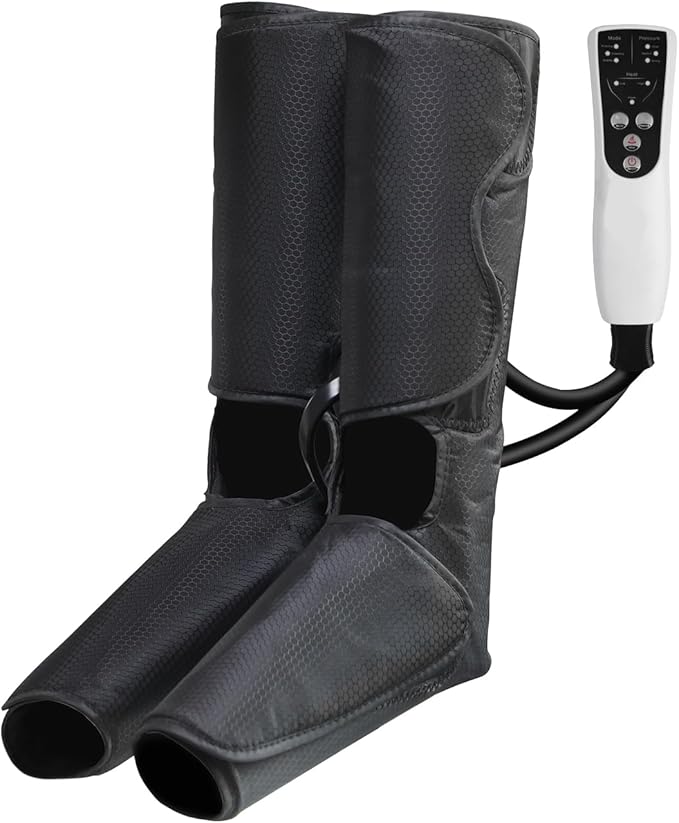 Air Compression Leg Massager with Heat, Leg Massager Simulates Kneading and Stroking of Tissues by Using an Inflatable Garment, Gifts for Women Men (Black)