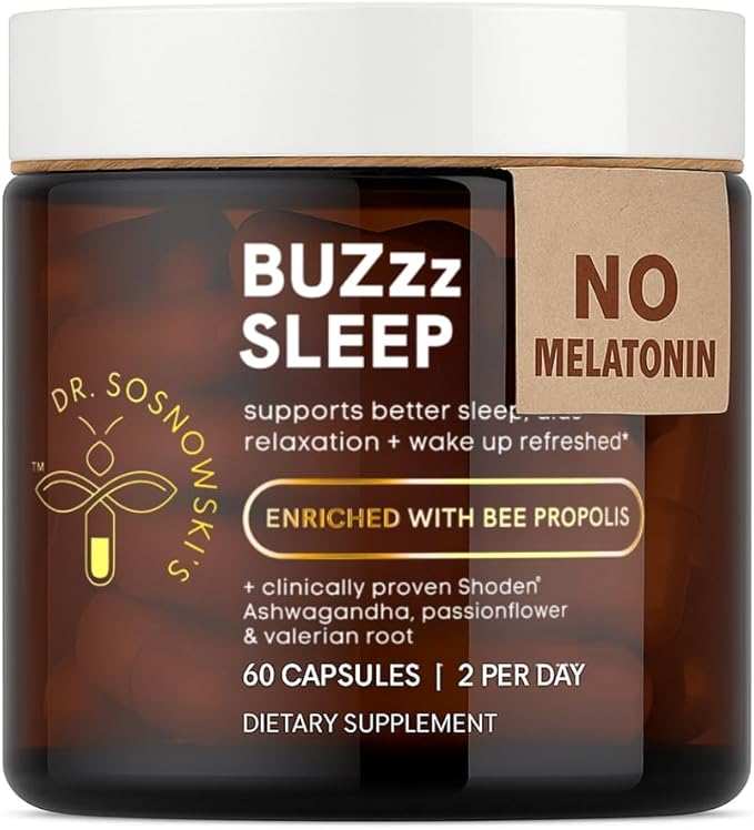 Dr Sosnowski's BUZzz Sleep Aid Supplement | Magnesium, Propolis, Ashwagandha, Valerian, Chamomile | Relax, Sleep Deeper, Wake Refreshed | 60 Capsules