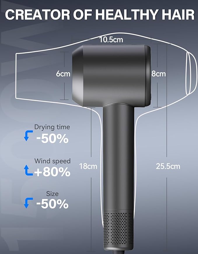 Hair Dryer, 140, 000 RPM High Speed Blow Dryer for Fast Drying, Negative Ionic Hair Dryers for Women, Thermo Control Lightweight Hairdryer for Home and Travel Black