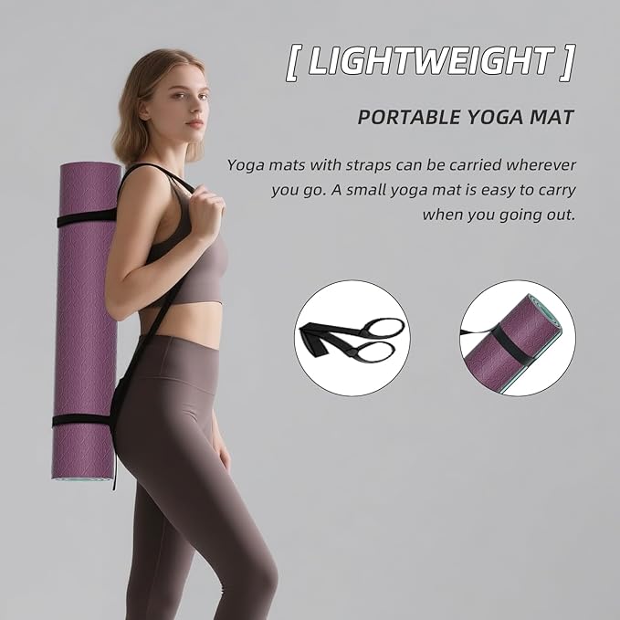 Yoga Mat Non Slip, Anti-Tear 1/4 Thick TPE Yoga Mats for Women and Men, a stylish and practical dual-tone yoga mat.72"x24" Exercise & Fitness Mat with Carrying Strap, Workout Mats for Yoga, Pilates and Floor Exercise