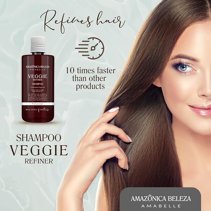 AMAZONICA BELEZA Vegan Veggie Refiner Shampo and Conditioner, Nourishes, Moisturizes and Repairs, Sulfate, Parabens and Cruelty Free, with Natural Ingredients for all Hair Types, 10 Oz