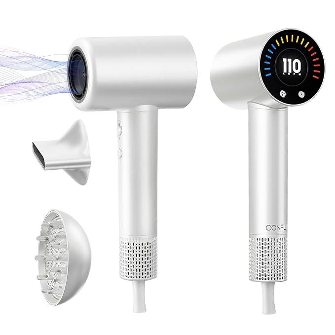 CONFU Hair Dryer, 110000 RPM Fast Drying Blow Dryer with Magnetic Diffuser and Concentrator, Professional Lightweight Ionic Hair Dryer for Women and Men