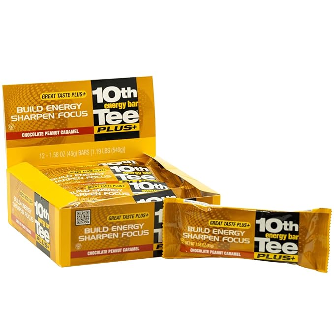 10th Tee Plus+ Chocolate Peanut Caramel Bar made with Natural Ingredients, 1.76-Ounce Bars (12 count) Golf Energy Bar Easily Digestible Chocolate Healthy office Snack best Bars