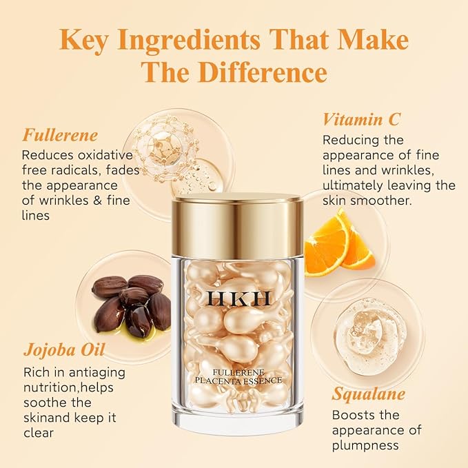 HKH Vitamin C Serum for Face: 48 Capsules Retinol Anti-Aging Wrinkle Repair Serum - Vitamin E Niacinamide Oil for Women - Daily Deep Skin Care for Fine Lines Smoothing Hydrating Brightening