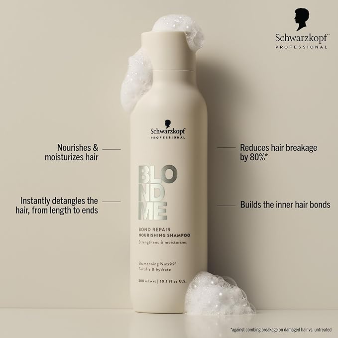 BlondMe Bond Repair Nourishing Shampoo for Blonde Hair, 10.1 Fl Oz | Adds Moisture and Softness | Strengthens, Repairs, & Prevents Breakage |For Blonde, Lightened, & Grey Hair