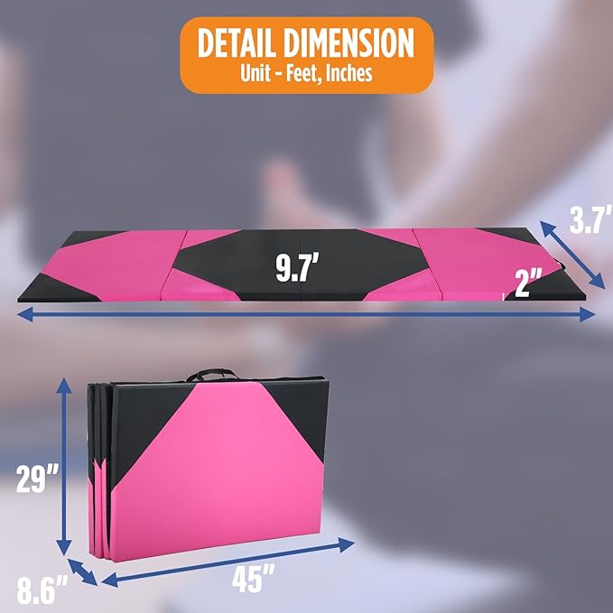Gymnastics Mats Foldable Tumbling Mats Portable Gymnastics Exercise Mat 2'x6'/2.5'x6.4'/4'x6'/4'x8'/4'x10'/ Gymnastics Tumbling Mats Pad Home Exercise Panel Mat With Carrying Handles