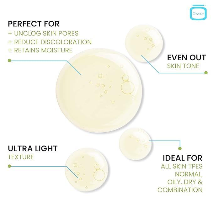 Omic, Green Tea & Hyaluronic Acid Serum for Face – 1 fl oz / 30 ml - Acne Spot Remover, Reduce Wrinkles, Helps to Hydrayein Skin, Anti-aging Serum