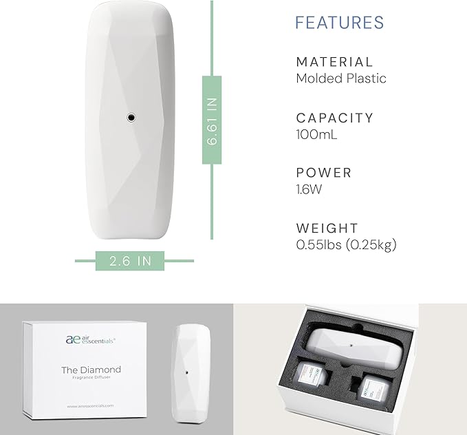 The Diamond Gift Set, Smart Scent Air Machine Luxury Kit, Waterless Fragrance Oil Diffuser with 2 Scents & Bluetooth Control, Santal & Sensual Wood, White