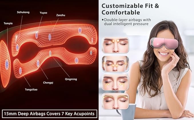 Eye Massager with Heat for Migraines - Relieve Dry Eyes, Eyestrain, and Pain - Air Compression Eye Massager Mask for Relaxation, Sleep Improvement - Mother's Day Gifts (Pink)