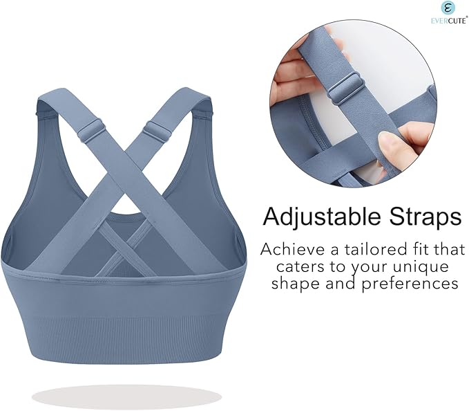 Evercute Sports Bra for Women Padded Medium Support Criss Cross Strappy Bras Seamless High Impact Yoga Exercise Athletic Bras