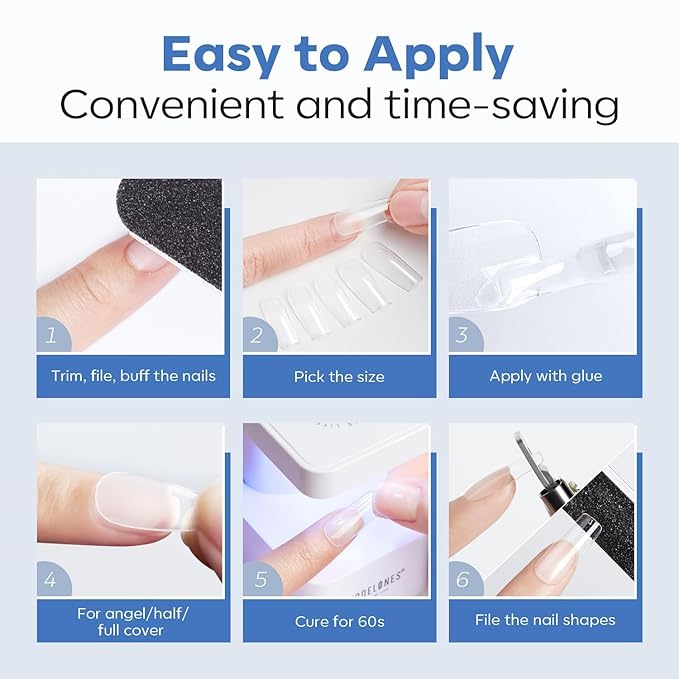 modelones Short Square Nail Tips, Pre-shaped Soft Gel Tips Fake Nails False Acrylic Clear Full Cover Press on Extension Gel Kit Manicure DIY at Home 216PCS 12Sizes