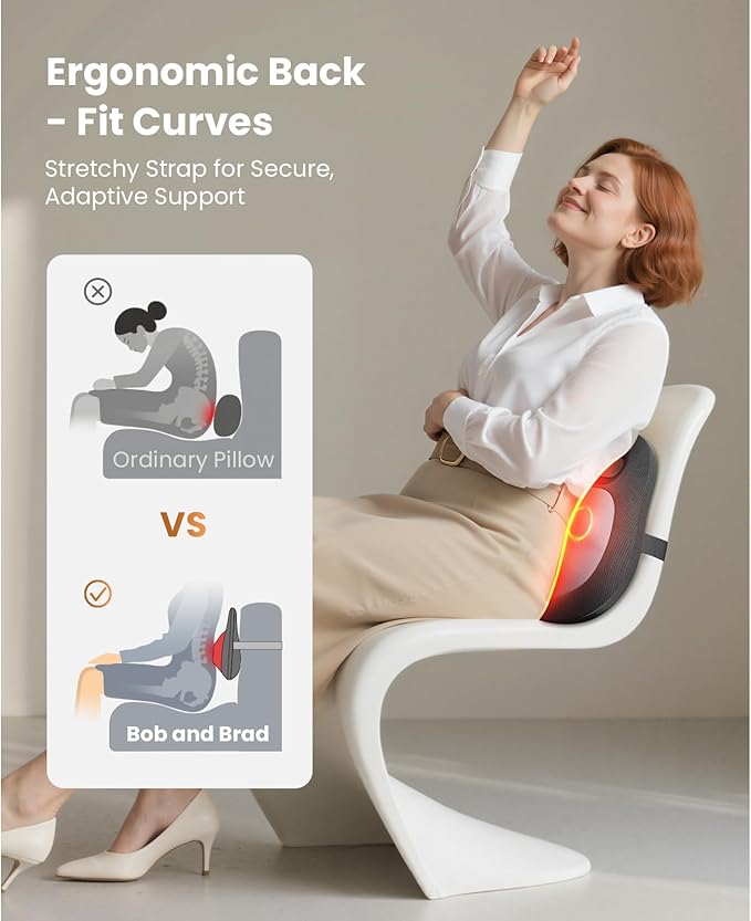 BOB AND BRAD EZBack Go Cordless Back Massager with Heat for Pain Relief Deep Tissue, Rechargeable 4D Kneading Shiatsu Back and Neck Massage Pillow with Handle Relaxation at Office Home for Women Men