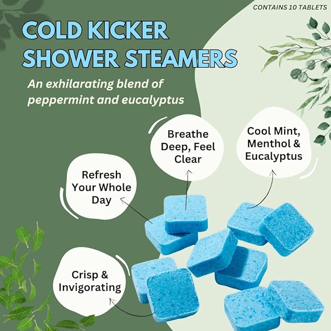 Cold Kicker Shower Steamers Aromatherapy, Eucalyptus Shower Steamer, Shower Bombs Made in The USA, Menthol Shower Steamer, Self Care Gifts, Mothers Day Gift, Shower Steamers for Women and Men