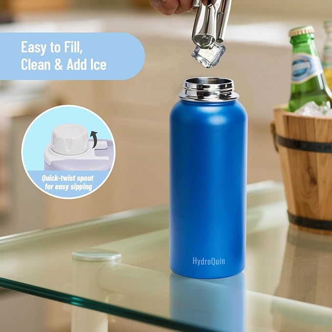 32oz Water Bottle with Comfort Grip Handle, Gym Water Bottle, Insulated Steel Water Bottle with Wide Mouth, No Straw