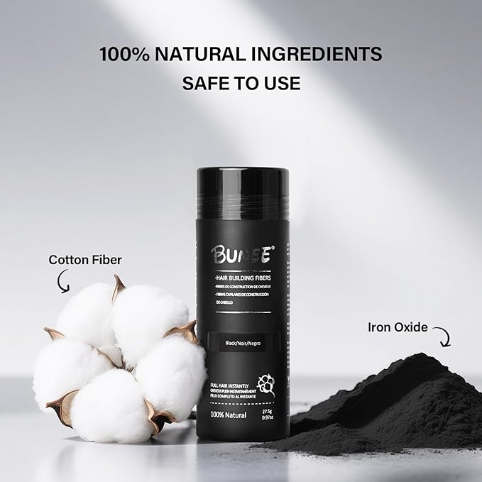 Hair Building Fibers for Thinning Hair for Men Women, 2-in-1 Kit- Enhancements Barber Spray, Thicker Fuller Hair Beard & Hairlines Instantly with Spray Applicator Nozzle, Natural Formula (Black)