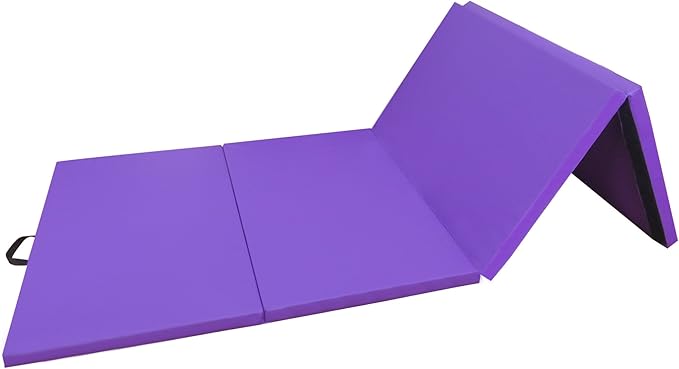 Folding Exercise Gymnastics Mat 10'x4'x2" Gym Workout Mat with Carrying Handles High-Density Anti-Tear Portable Fitness Aerobics Mats for Home Gym Yoga Pilates Tumbling MMA Core Training, Multiple Colors