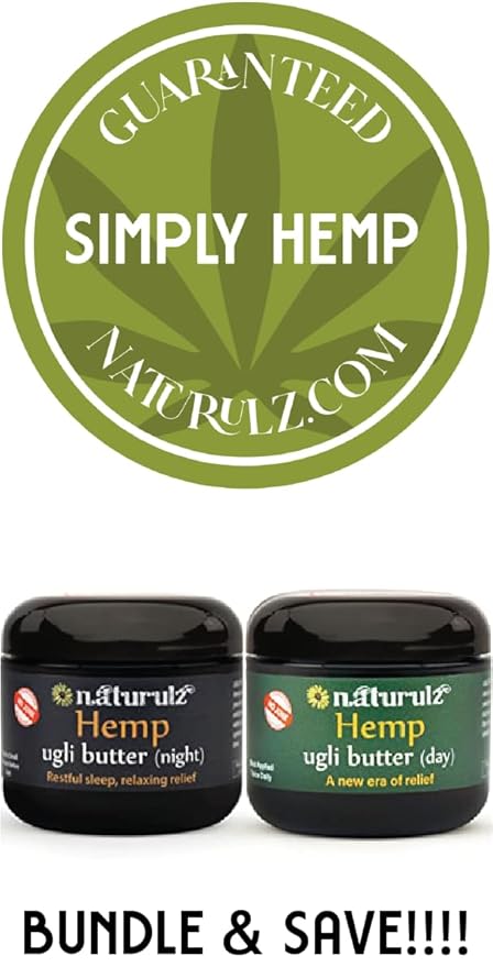 Naturulz Ugli butter Daytime & Nighttime Hemp Bundle (2) 4 ounce Topicals-with Arnica, Capsicum, Devil's Claw and Lavender. Active Muscle & Joint, Restful Night Bundle