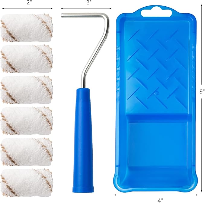 Mister Rui Paint Roller Kit, 9 Pack, 2 Inch Microfiber Paint Roller Covers, Small Paint Rollers with Tray and Roller Frame, Mini Rollers for Painting, Paint Supplies for House Painting