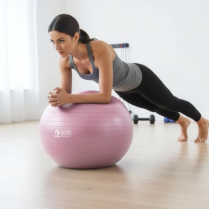 Gruper Yoga Ball and Pilates Ball,4 Sizes Exercise Ball for Fitness, Workout, Pregnancy and Physical Therapy,Quick Pump Included,Great as Yoga Ball Chair for Office or Home Gym Equipment