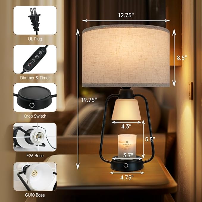 Candle Warmer Lamp with Timer Dimmable Table Lamp for New Home Decor,Birthday Gifts Wax Warmer Lamp for Jar Candles with 3 Bulbs