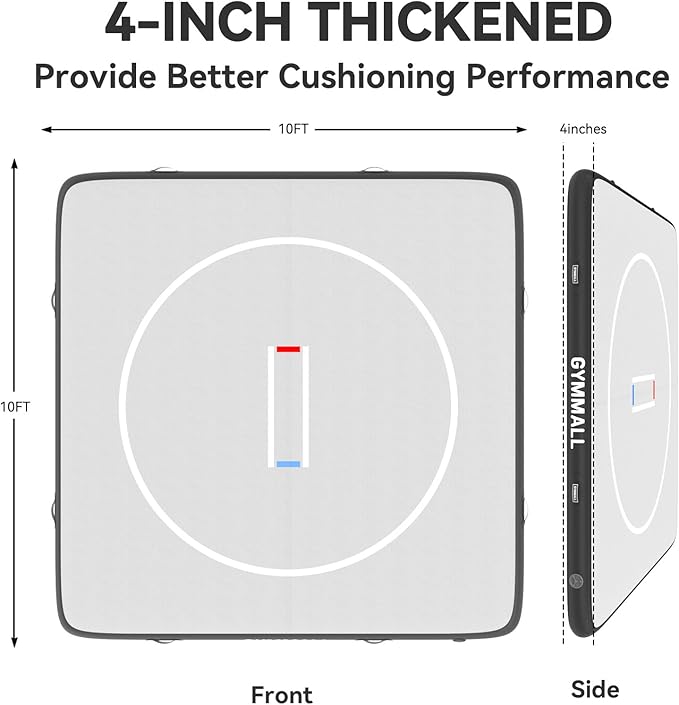 Wrestling Mat Inflatable 5FT/6.6FT/10FT/13FT/16.5FT, Foldable 4" Thick Jiu Jitsu Mats for Home Outdoor Indoor, Waterproof PVC Mat for Gymnastics, Water Yoga, PE Training, BJJ, MMA, Grappling
