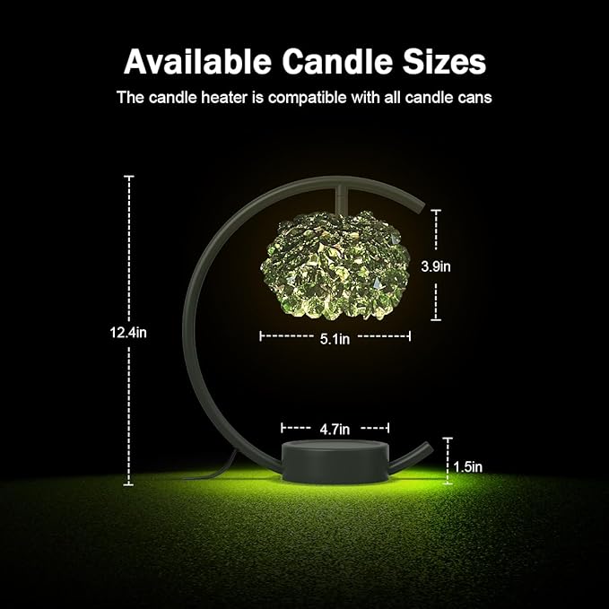 Candle Warmer Lamp for Jar Candles with Adjustable Brightness&Timer,Handcrafted Green Crystal Candle Lamp Luxurious Design+2Bulbs,Home Decoration Electric Candle lamp(Balck C-Shaped)