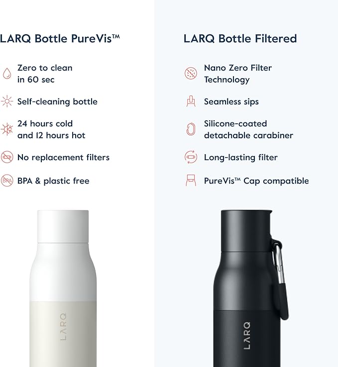 LARQ Bottle PureVis 17 oz - Self-Cleaning and Insulated Stainless Steel Water Bottle with UV Water Purifier and Award-winning Design | Reusable & Travel Friendly, 1-Year Warranty, Granite White