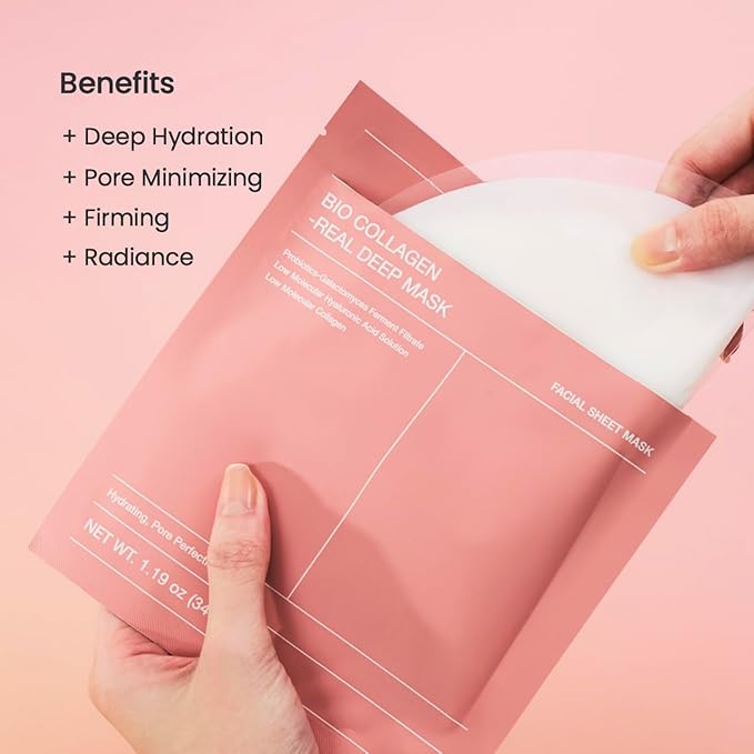 BIODANCE Collagen Glass Skin Duo: Collagen Real Deep Mask & Pore Perfecting Peptide Cream Bundle for Plumping Hydration, Firming, Korean Skincare Set, Daily Routine Kit, Pink Duo